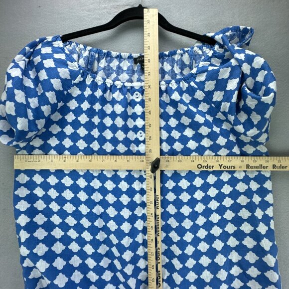 Talbots Top Womens Medium Blue White Pullover Linen Elastic Tie Hem 3/4 Sleeve - Picture 9 of 14
